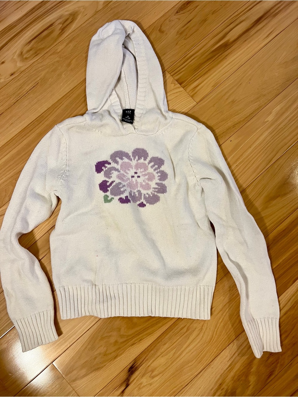 GAP White Hoodie Sweater with Purple Floral Graphic